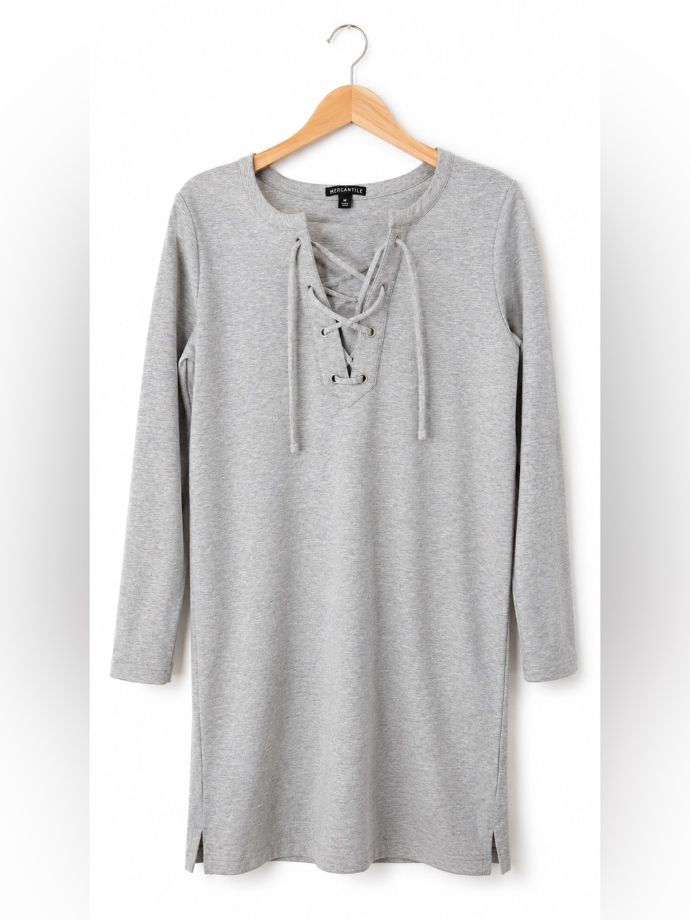J.Crew Gray Lace-Up Sweatshirt Dress Medium Long Sleeve French Terry Athleisure